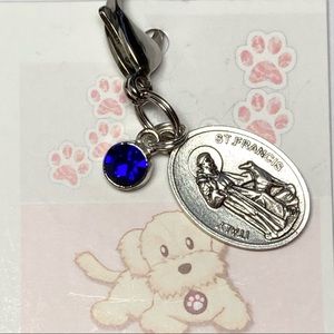 St. Francis medal / blue crystal  pet charm